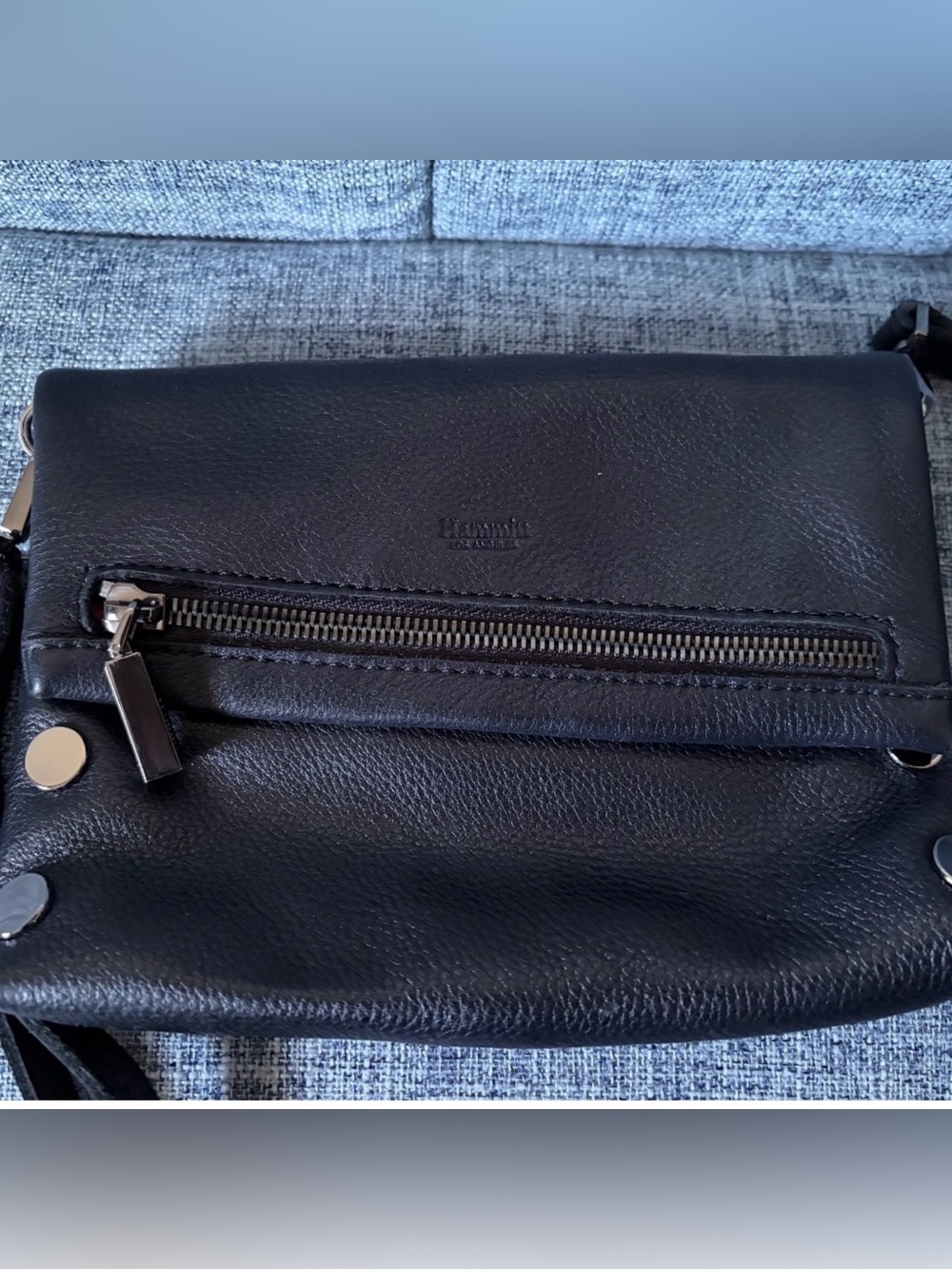 Hammitt Black Pebbled Leather Crossbody with Front Zip